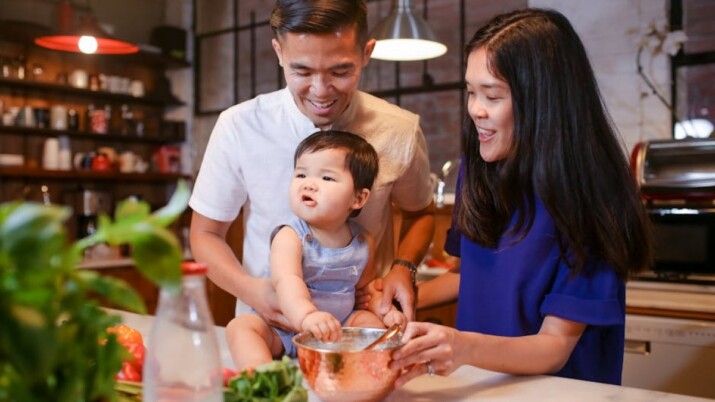 happy family cooking